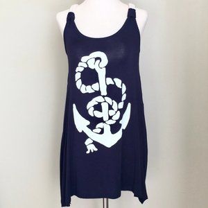 Stella Cruz Nautical Navy Anchor Rope Strap Top S
